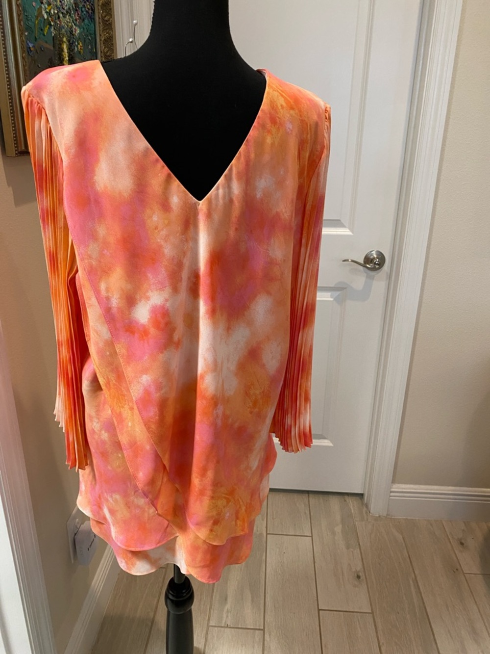 Laurie Felt Orange & Pink Tie-Dye Pleated Sleeve Tunic reversible